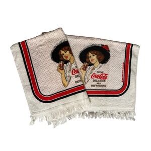 2 Vintage Coca Cola Hand Towel Set 1984 Retro Nostalgia Collectible Cannon